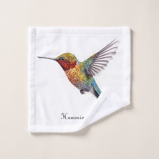 Rainbow Wings: Vibrant Hummingbird Art, op maat Washandje (Wasdoekje)