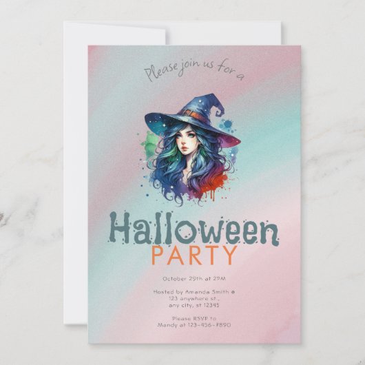 Rainbow Witch Hair Achtergrond Halloween Party Kaart (Voorkant)