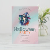 Rainbow Witch Hair Achtergrond Halloween Party Kaart (Staand voorkant)