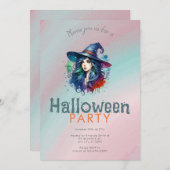 Rainbow Witch Hair Achtergrond Halloween Party Kaart (Voorkant / Achterkant)