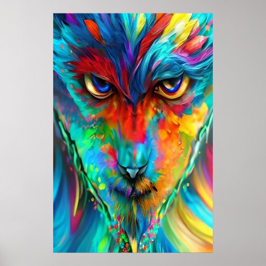 Rainbow Wolfman Poster - Psychedelische Abstracte  (Voorkant)