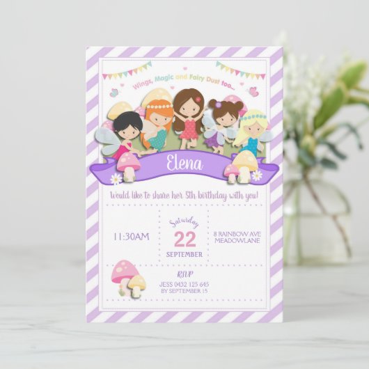 Rainbow Woodland Fairy verjaardagsuitnodiging meis Kaart (Staand voorkant)
