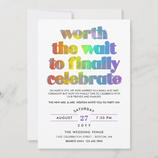 Rainbow Worth the Wait Sequel Wedding Celebration Kaart (Voorkant)