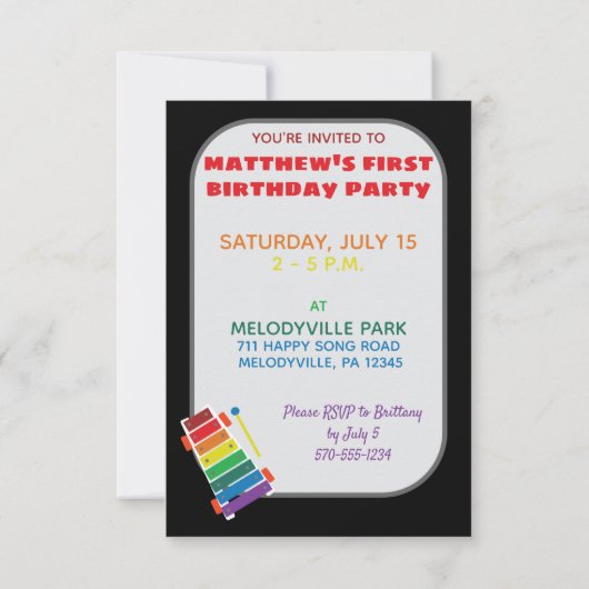 Rainbow Xylophone Classic Speelgoed uitnodigt voor Kaart (Achterkant)