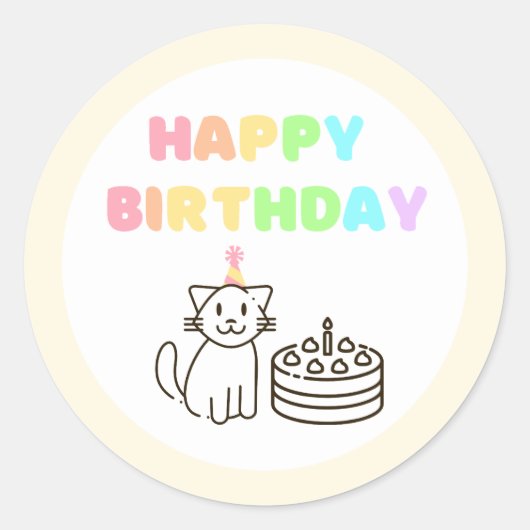 Rainbow&Yellow Birthday Classic Round Sticker (Voorkant)