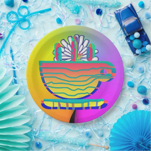 Rainbow Yellow Cup Saucer Party Cocktail Papieren Bordje (Feest)