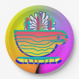 Rainbow Yellow Cup Saucer Party Cocktail Papieren Bordje