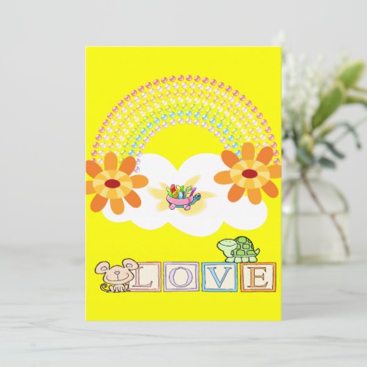 Rainbow Yellow Love Uitnodiging (Staand voorkant)