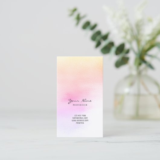 Rainbow Yellow Peach Pink Pastel Peach Ombre Glass Visitekaartje (Staand voorkant)