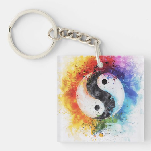 Rainbow Yin Yang Digitale Kunst Sleutelhanger (Voorkant)