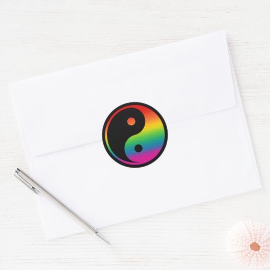 Rainbow Yin Yang Ronde Sticker (Envelop)