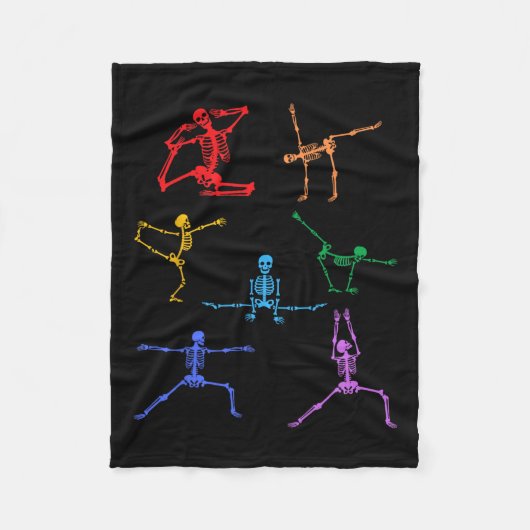 Rainbow Yoga Skelet Oefening Bot Halloween Onderde Fleece Deken (Voorkant)