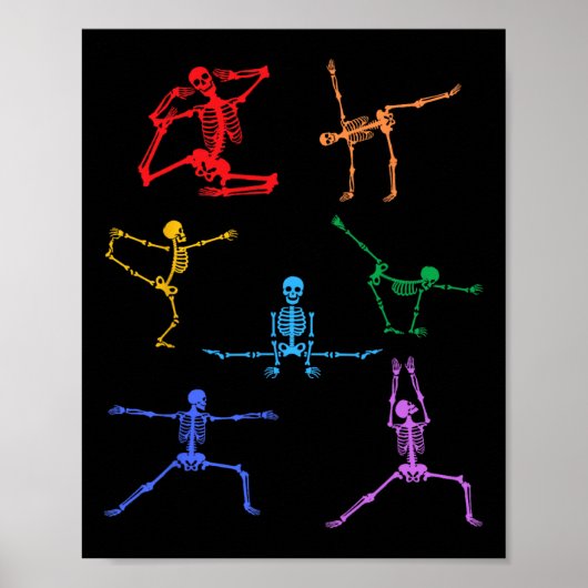 Rainbow Yoga Skelet Oefening Bot Halloween Onderde Poster (Voorkant)