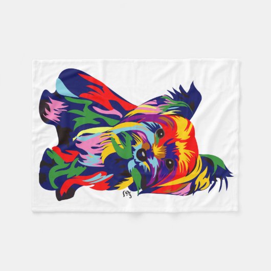 Rainbow Yorkie Cuddler Fleece Deken (Voorkant (Horizontaal))