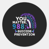 Rainbow You 988 Suicide Prevention Awareness Ribbo Ronde Sticker (Voorkant)