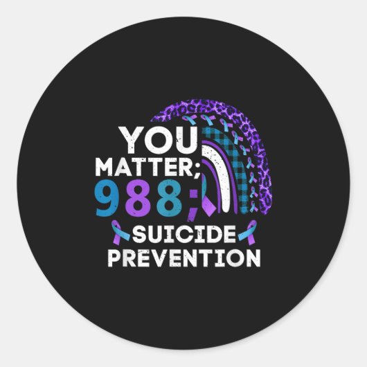 Rainbow You 988 Suicide Prevention Awareness Ribbo Ronde Sticker (Voorkant)