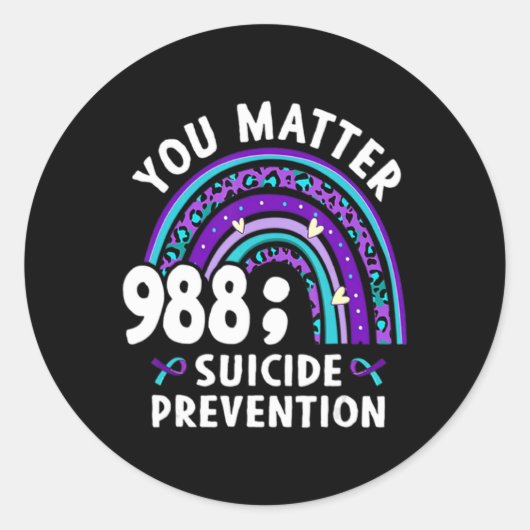 Rainbow You 988 Suicide Preventions Week Ri  Ronde Sticker (Voorkant)