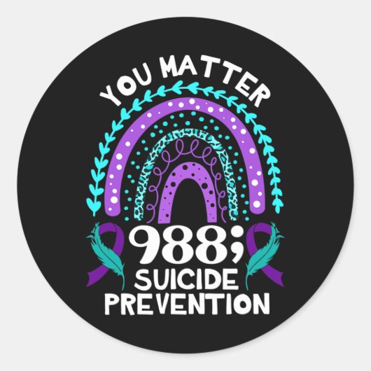 Rainbow You Problem 988 Suicide Prevention Awarene Ronde Sticker (Voorkant)