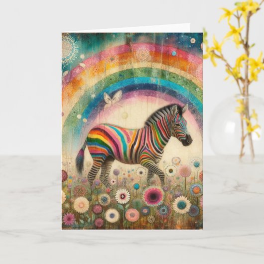 Rainbow Zebra Alle gelegenheden Kaart (Gele Bloem)