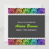 Rainbow Zebra & Pearl Birthday Invitation Kaart (Voorkant)