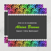 Rainbow Zebra & Pearl Birthday Invitation Kaart (Voorkant / Achterkant)