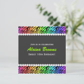 Rainbow Zebra & Pearl Birthday Invitation Kaart (Staand voorkant)