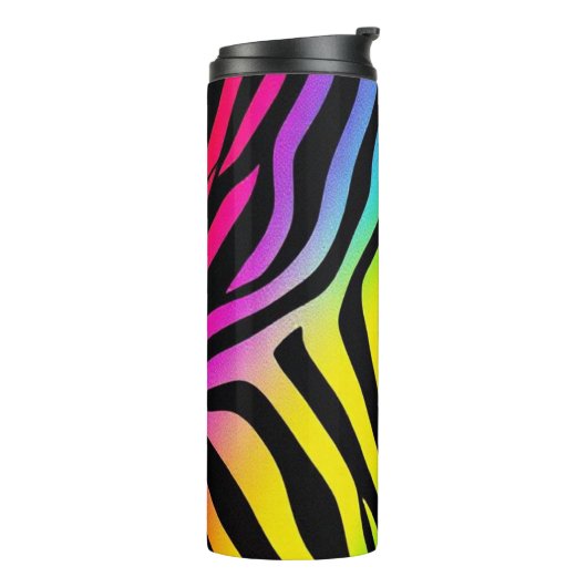 Rainbow Zebra Print – Kleurrijk en onverschrokken. Thermosbeker (Gedraaid links)