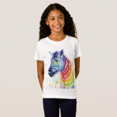 Rainbow Zebra Waterverf Kinder Shirt (Voorkant volledig)
