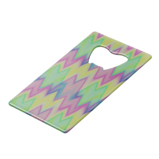 Rainbow Zigzags Creditkaart Flessenopener (Voorkant Gekanteld)