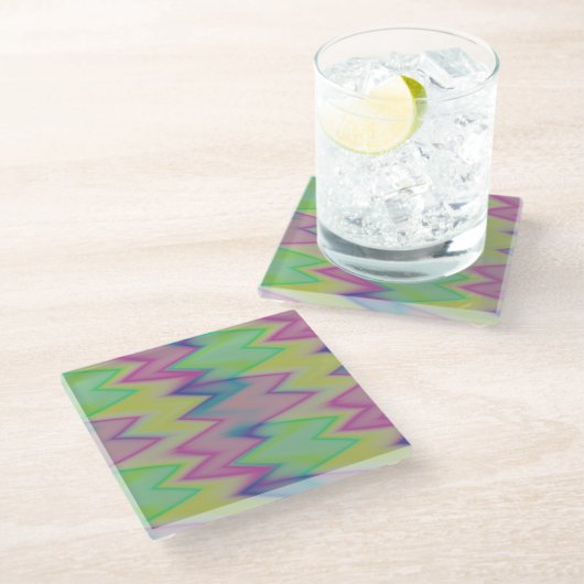 Rainbow Zigzags Glazen Onderzetter (Schuin)