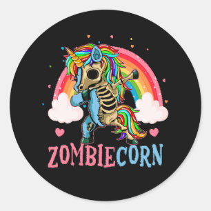 Rainbow Zombiecorn Skelet Zombie Eenhoorn Hallowe Ronde Sticker