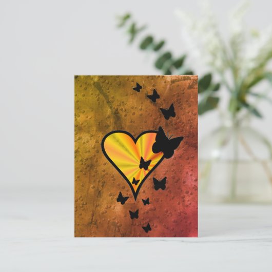 Rainboweart en vlinder briefkaart (Staand voorkant)