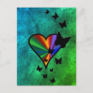Rainboweart en vlinder briefkaart