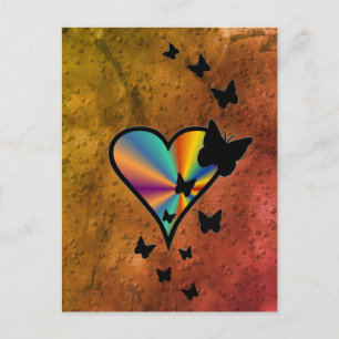 Rainboweart en vlinder briefkaart