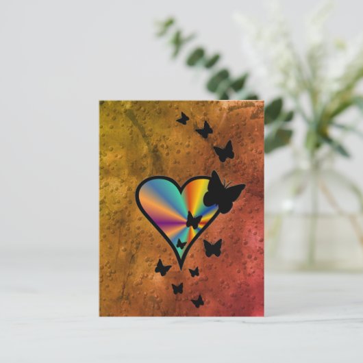 Rainboweart en vlinder briefkaart (Staand voorkant)