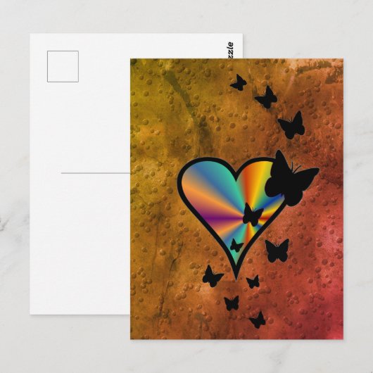 Rainboweart en vlinder briefkaart (Voorkant / Achterkant)