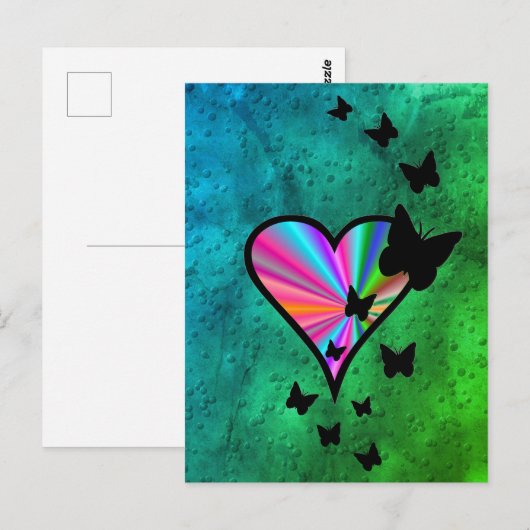 Rainboweart en vlinder briefkaart (Voorkant / Achterkant)