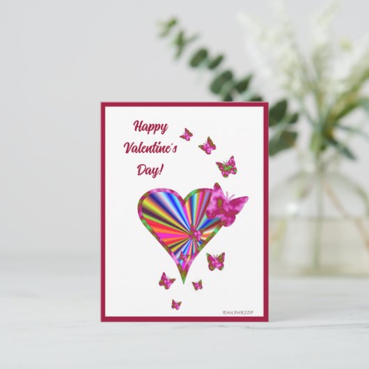 Rainboweart en vlinder briefkaart (Staand voorkant)