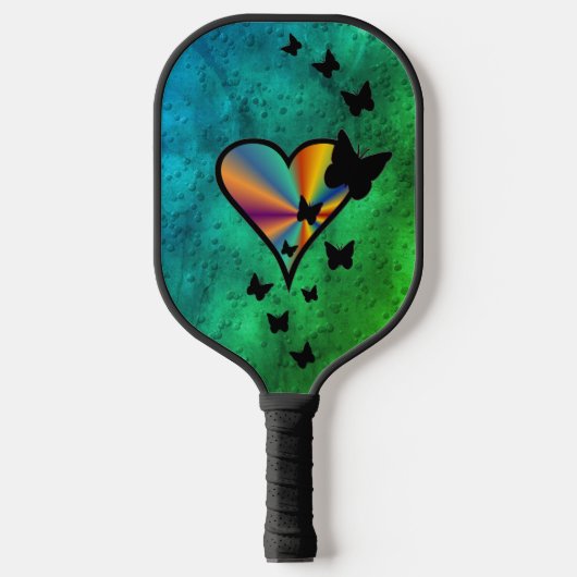 Rainboweart en vlinder pickleball paddle (Voorkant)