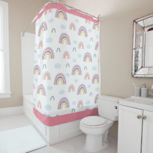 Rainbows Boho Pink Blue Yellow Fun Girly Douchegordijn
