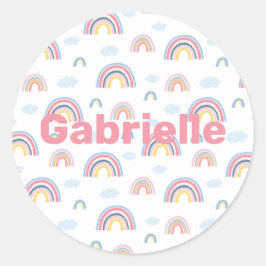 Rainbows Boho Pink Blue Yellow Fun Girly Name Ronde Sticker