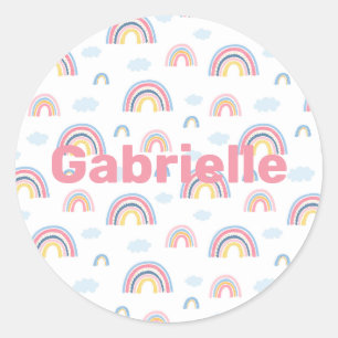 Rainbows Boho Pink Blue Yellow Fun Girly Name Ronde Sticker