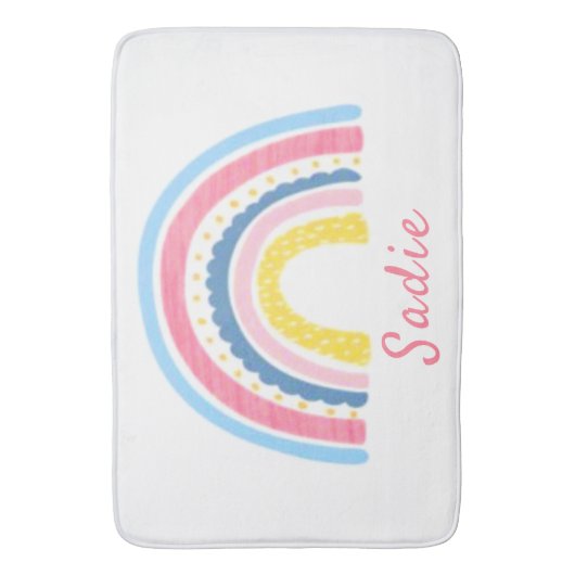 Rainbows Boho Pink Blue Yellow Name Cute Badmat (Voorkant Verticaal)