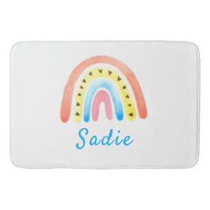 Rainbows Boho Pink Yellow Hearts Badmat