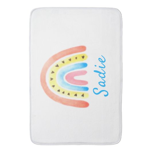 Rainbows Boho Pink Yellow Hearts Badmat (Voorkant Verticaal)