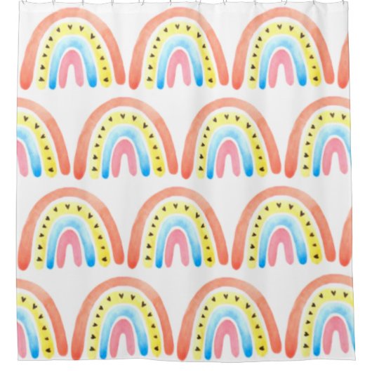 Rainbows Boho Pink Yellow Hearts Douchegordijn (Voorkant)