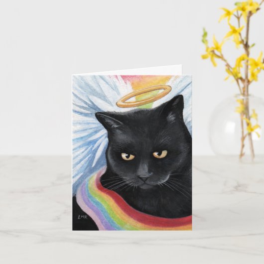 Rainbow's End Angel Cat Painting Note Kaart (Gele Bloem)