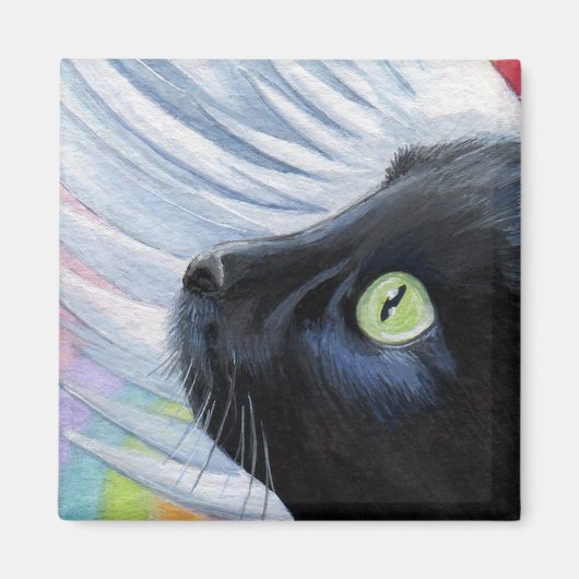 Rainbow's End - Gevleugelde Angel Cat Magnet (Voorkant)