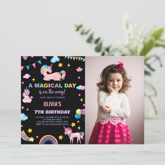 Rainbows Flags Unicorn Verjaardag Uitnodigingen Fo (Staand voorkant)