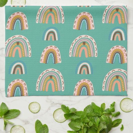 Rainbows hand-getekende doodle style Boho Scandi Theedoek (Gevouwen)